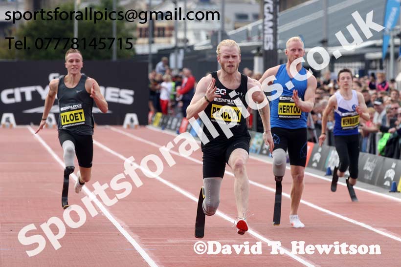 Mens IPC T44 100 metres, 2017 Great North CityGames, Gateshead/Newcaste. Photo: David T. Hewitson/Sports for All Pics